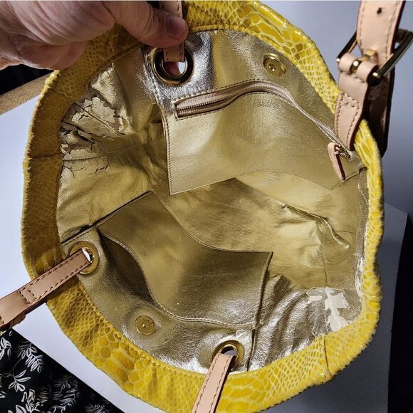 MICHAEL KORS Mustard yellow Reptile Snake Print Shoulder Tote Purse Bag See Pics - Picture 10 of 12